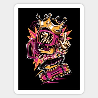 Skateboarding Monster with Crown, Boombox and Goggles Sticker